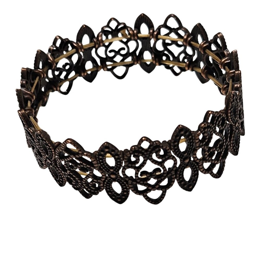 Vintage Elegant Bronze Filigree Bracelet Stretch Bangle Floral Fashion Jewelry